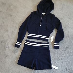 Navy Blue Women's Hooded Cardigan Set